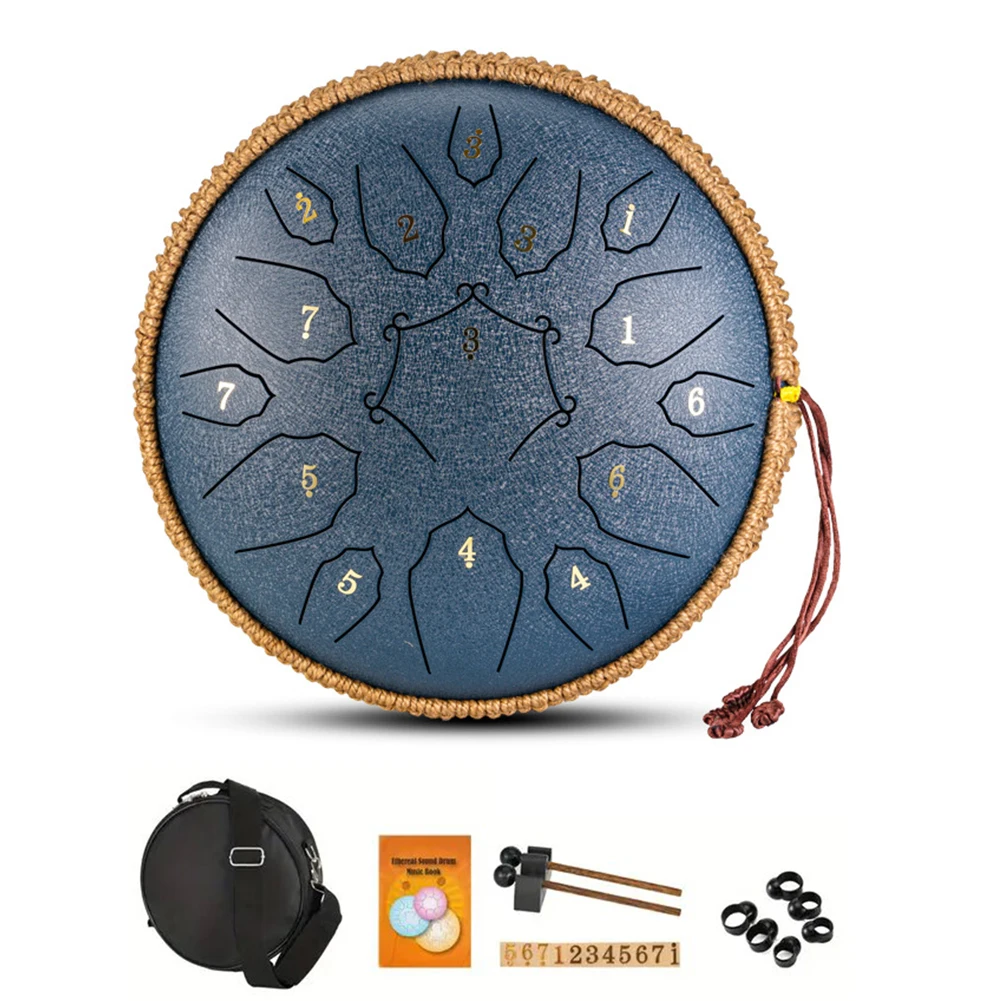 Steel Tongue Drum , 15 Note 12 Inch D Tongue Drum , Hand Pan Drums with Music Book, Steel Handpan Drum Mallets Music Drum