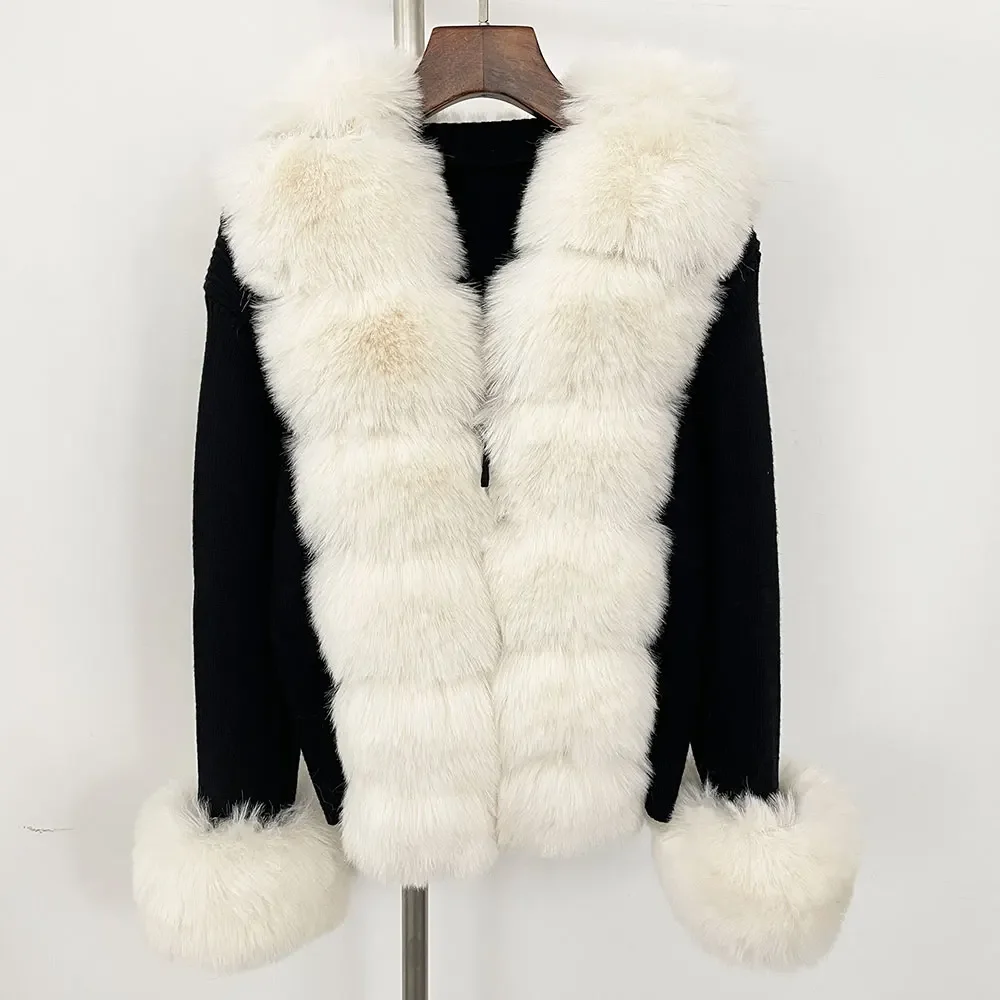 Cappotto di pelliccia Maglieria ecologica Maglione Donna Primavera Autunno Cardigan vintage Scollo a V Giacca maglione coccoloso Maglione Fluffy Designer