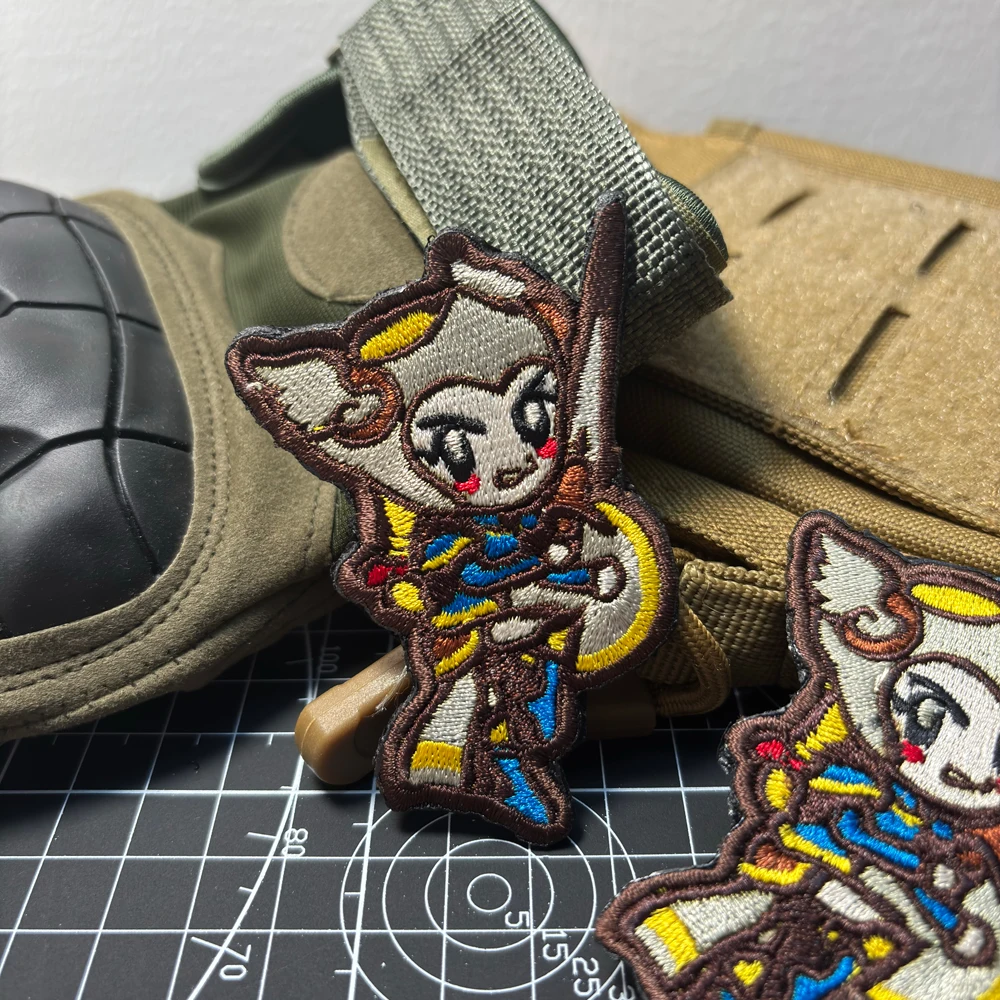 Cartoon Warrior Girl Embroidered Patch Hook And Loop Tactical Anime Gun Girl Morale Badge, for Jacket Backpack