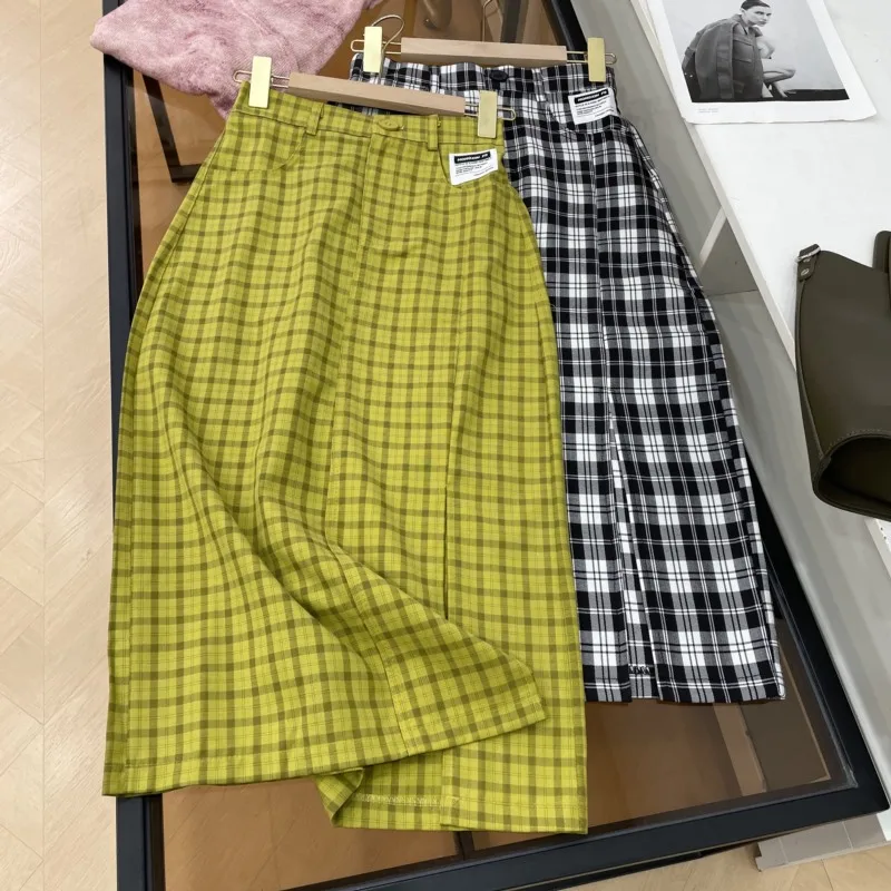 

High Waist Midi Plaid Skirt Breathable Versatile Comfortable Spring Summer New Casual Slimming Skirt for Young Women