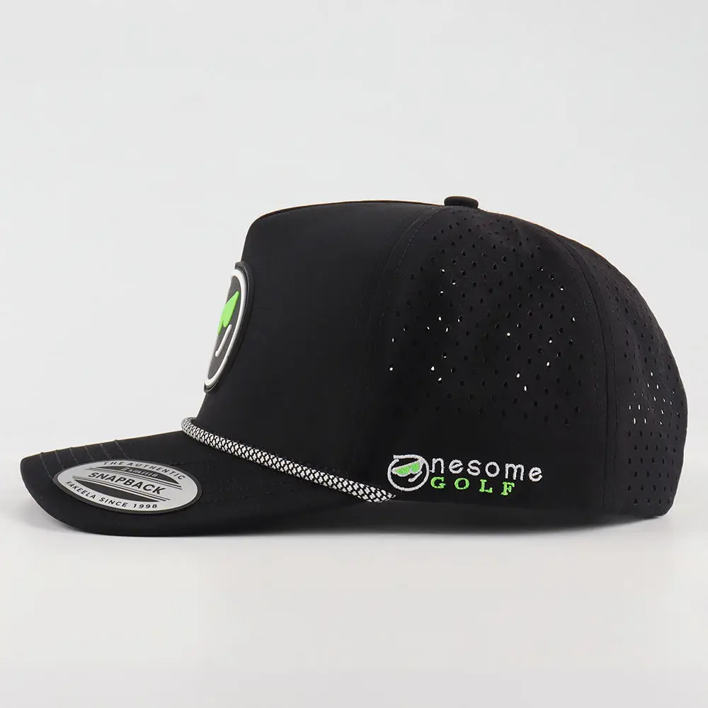 High-Quality Men's 5-Panel Snapback Golf Cap Waterproof Performance Sports Baseball Cap with Custom PVC Logo Laser-Cut Rope Deta view 2