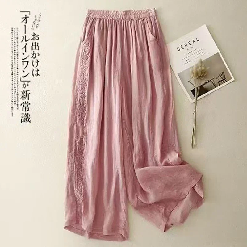 

Брюки с высокой талией и кружевом, свободные широкие брюки, модные праздничные оригинальные брюки с цветочным принтом, длина, утягивающие повседневные брюки