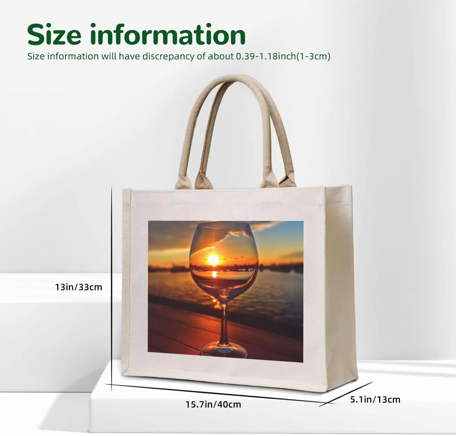 Copa de vino al atardecer, bolso de mano de lona impreso, bolso de moda, bolso de compras de hombro