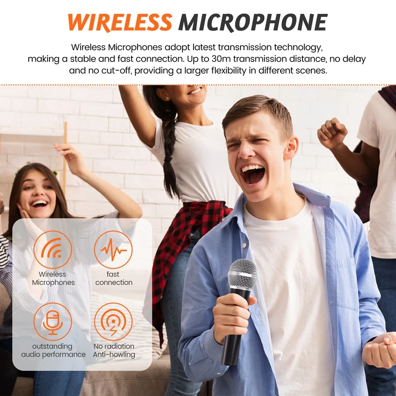 Mikrofon dinamis genggam, mikrofon Karaoke dengan penerima untuk pernikahan Klub