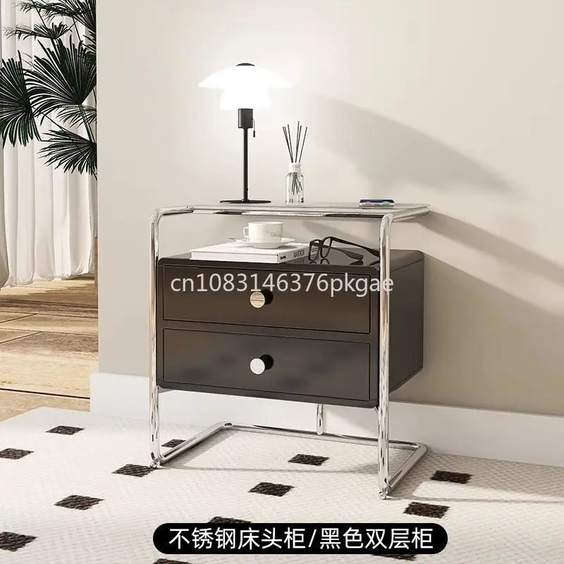 Stainless Steel Bedside Table Light Luxury Simple Storage Cabinet Bedroom Small Bedside Cabinet Storage Furniture