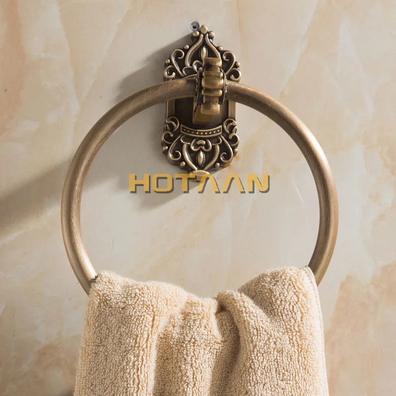 Solid Aluminium Wall-Mounted Round Antique Brass Color Towel Ring New Bathroom Towel Holder Towel Rack for Bathroom Accessories
