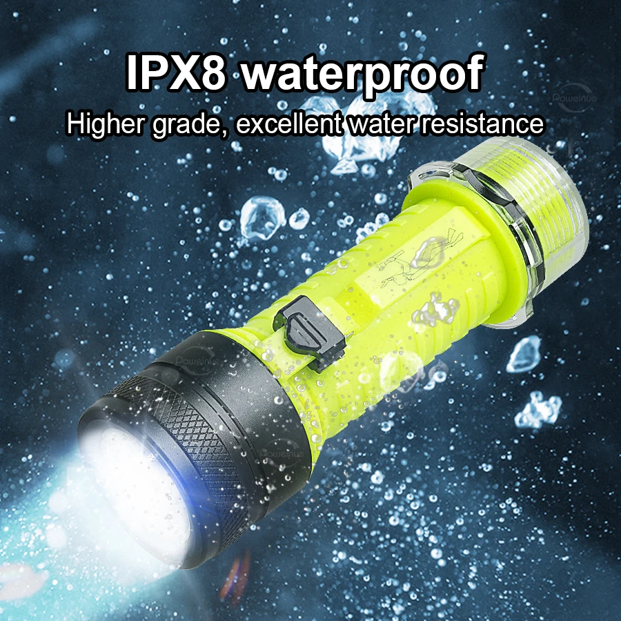 IPX8 Professional Diving Flashlight 100M Rechargeable Underwater Flashlight Dive Torch Power Display Diving Torch Light