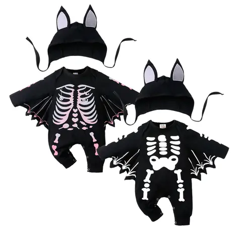 2025 Halloween-kostymer Nyfödd Baby Romper Småbarn Pojkar Fladdermusvinge Jumpsuits Bentryck Playsuit Casual Pyjamas Spädbarnskläder 6 best sales Halloween-kostym för bebisar - №2