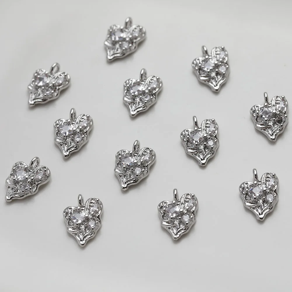 4PCS 14K Gold Plated Small Love Heart Pendant Inlaid Zircon Necklace DIY Making Supplies Jewelry Accessories