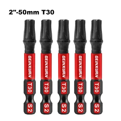 Geinxurn 2 In.Impact Tough Magnetic Power Bit Set, Torx Head Power Bits,S2 Alloy Steel Star T30 Screwdriver Bits Set