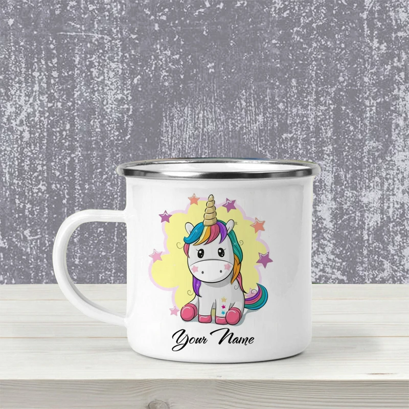 Personalized Name Enamel Mug, Unicorn Coffee Mugs, DIY Creative Travel Mug, Tea Milk Cup, Kids Theme Party, Juice Gift for Child