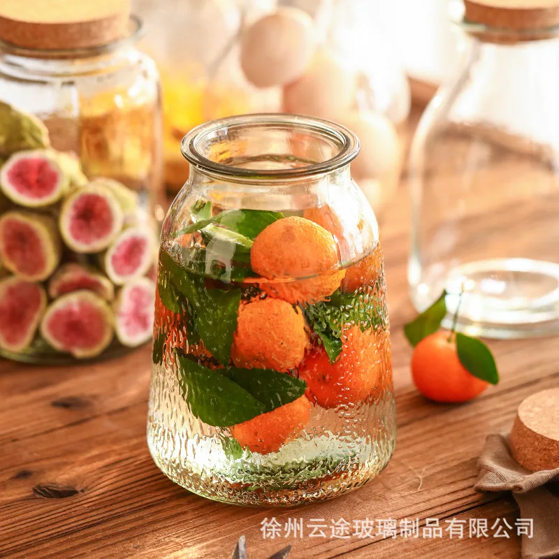 Japanese Vertical Grain Glass Jar Cork Storage Jar Snack Tea Sealed Storage Pot Transparent Storage Bottle Glass Container Decor