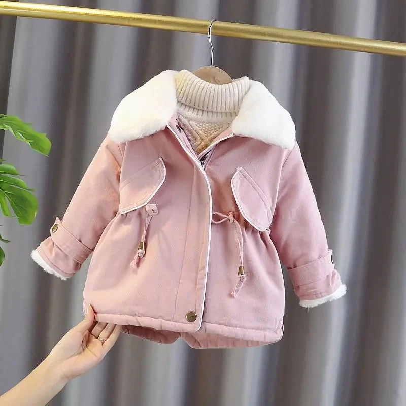 Girls\' Baby Winter Coat Thickened and Warm Girls\' Mid length Windbreaker New Children\'s Winter Fashionable Cotton Jacket