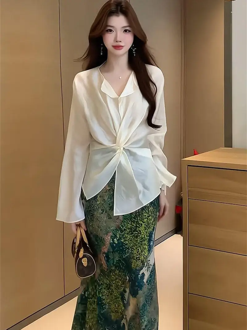 

Sun Protection Silk Shirt Women's Thin Summer New Fashion High End Knot Top Breathable Loose Fit Long Sleeve for Young And Mi...