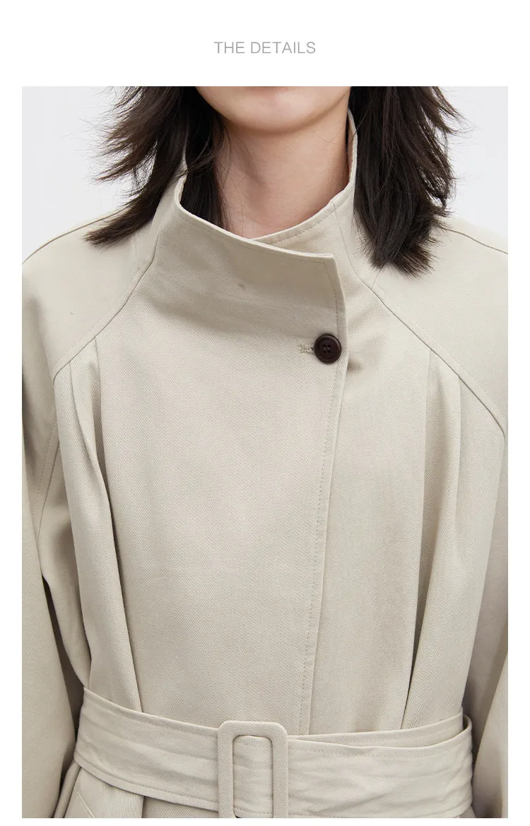 CHIC VEN Korean Women Mid Length PU Jacket Stand Collar One-button Laced Up Overcoat Office Lady Trench Coat Spring Autumn 2026