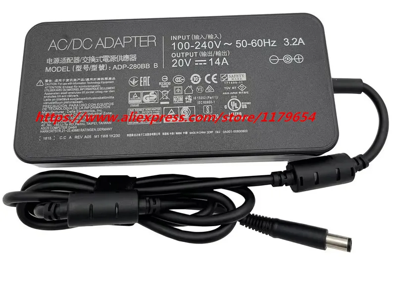 ノートブック電源用の純正ACアダプター,20v,14a,280w,7.4x5.0mm,asus