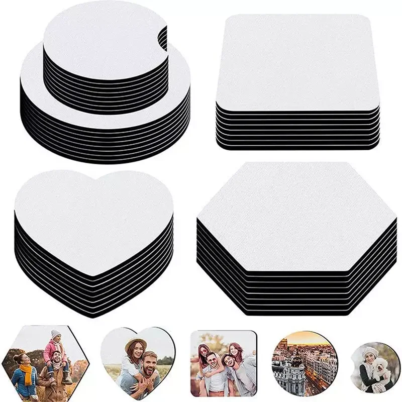 Sublimation Blanks White Neoprene Car Coaster with Different Shapes DIY Crafts Soft Heart Square Roun for Custom Logo Printing