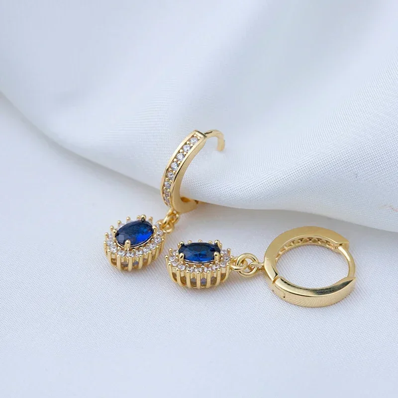 925 Sterling Silver Needle Mysterious Blue Series Small Hoop Earrings for Women 24K Gold Earrings Trend Jewelry Ear Accessories