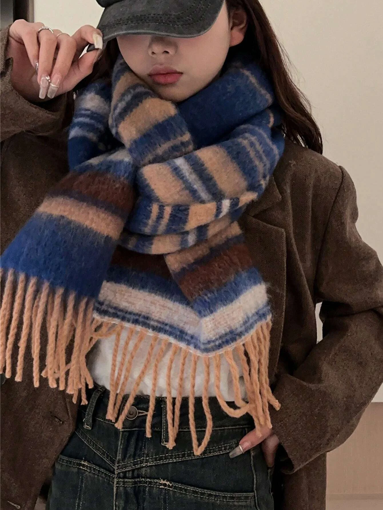 Fashion New Cashmere Plaid Scarf Women Winter Thicken Warm Big Shawl Pashmina Tassel Scarves Soft Blanket Bandana Thick Muffler