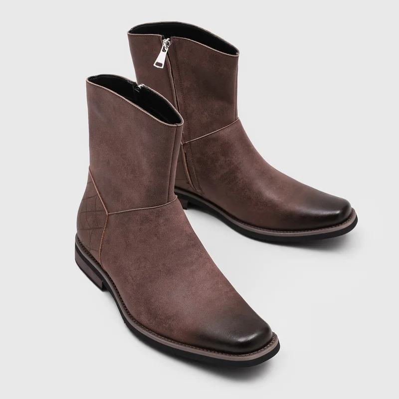 Men's Ankle Boots Pointed Toe Side Zipper Vintage Street Style Trendy Versatile