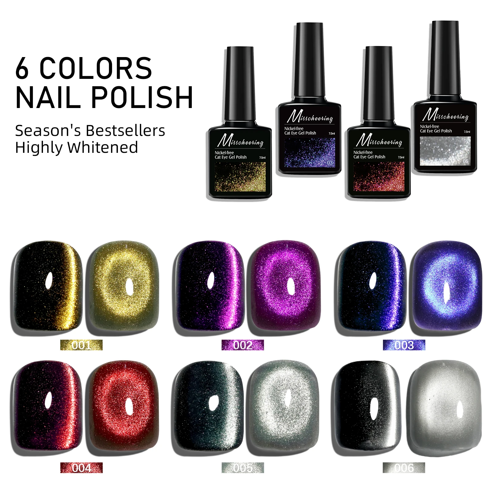 7.5 مللي النيكل الحرة القط العين هلام المجسم كريستال غرامة بريق دائم نقع الأشعة فوق البنفسجية/LED هلام البولندية الورنيش لتصميم مسمار الفن #2