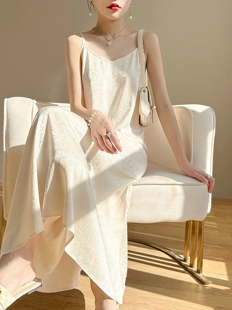 V-Ne Svel Satijn A-lijn Lange Dr Dames Sexy Bal Midi Dr Pendelen Sle Losse Taille Strapl Jurk