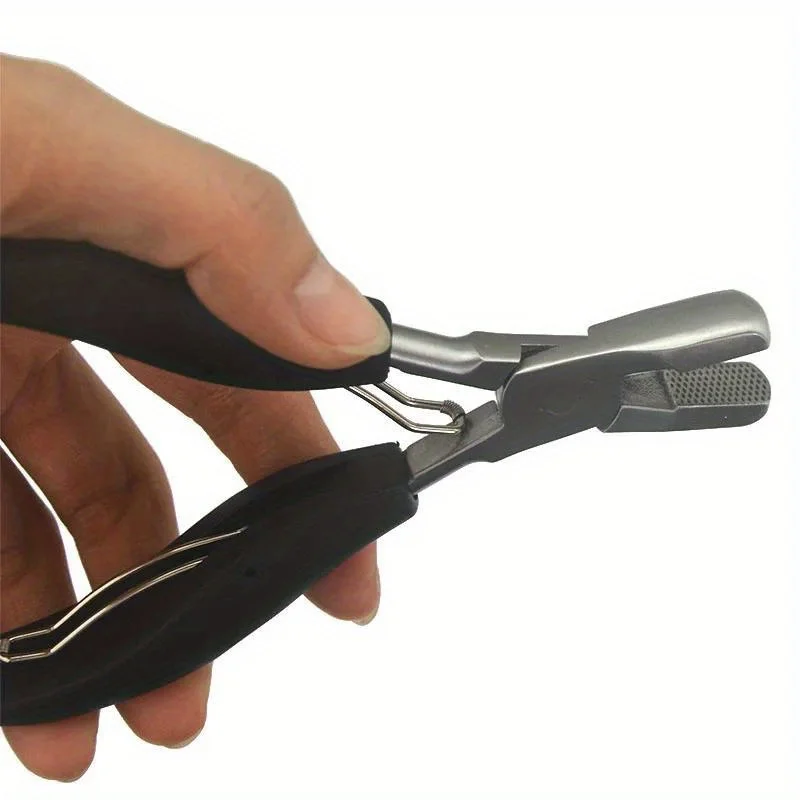 

1PC Flat Tip Stainless Steel Hair Pliers Multi Functional Hair Extension Pliers Wide Tip Black Handle Hair Extension Tool