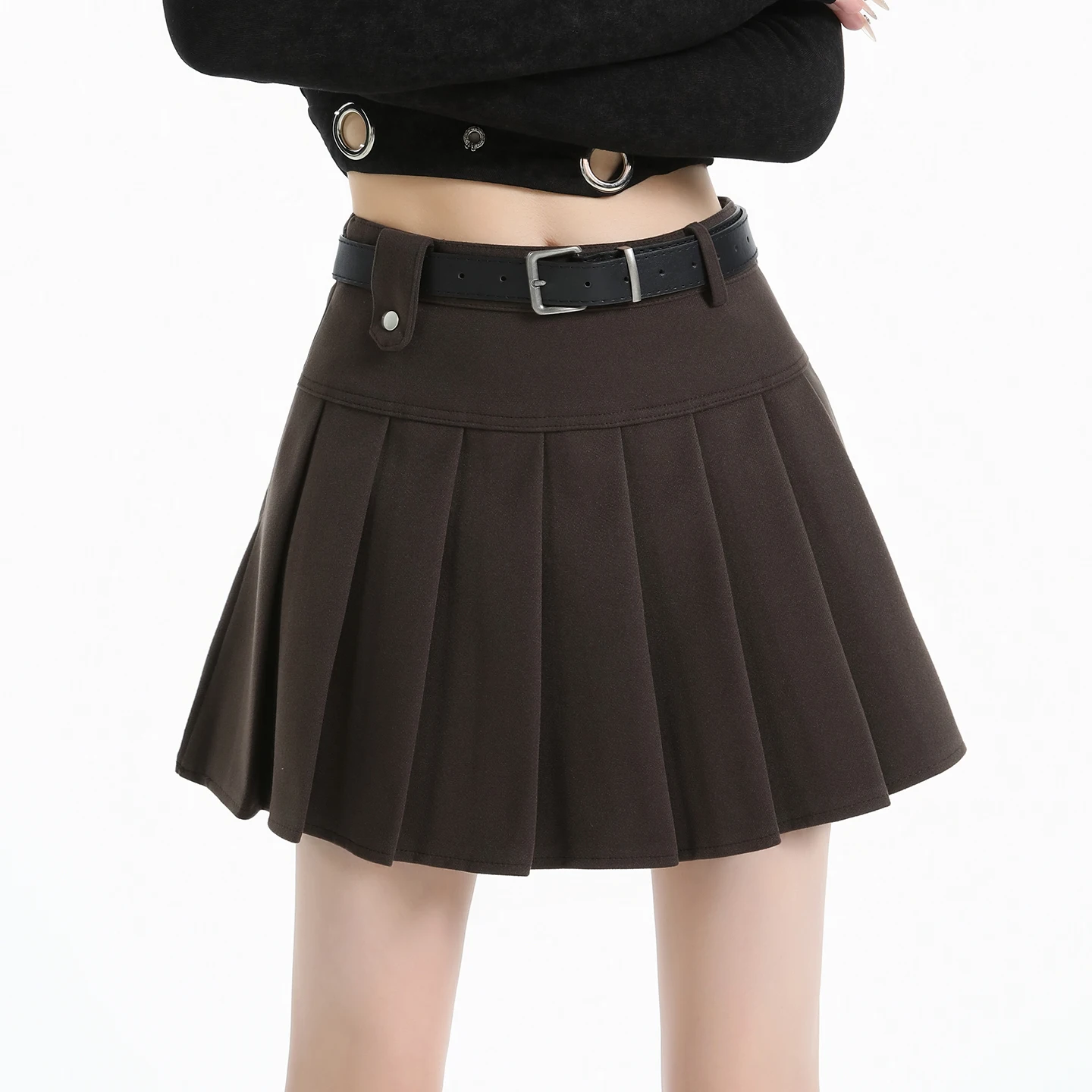 Seoulish Autumn Winter High Waist Woolen Women's Pleated Skater Mini Skirts 2025 Vintage Korean A-line Sexy Mini Skirts Female