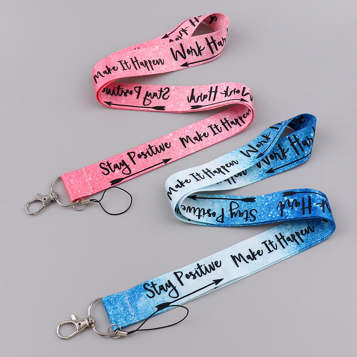 Stay Postive Lanyards for Key Work Hard Neck Strap For Card Badge Gym Keychain Key Holder DIY Hanging Rope Phone Accessories 