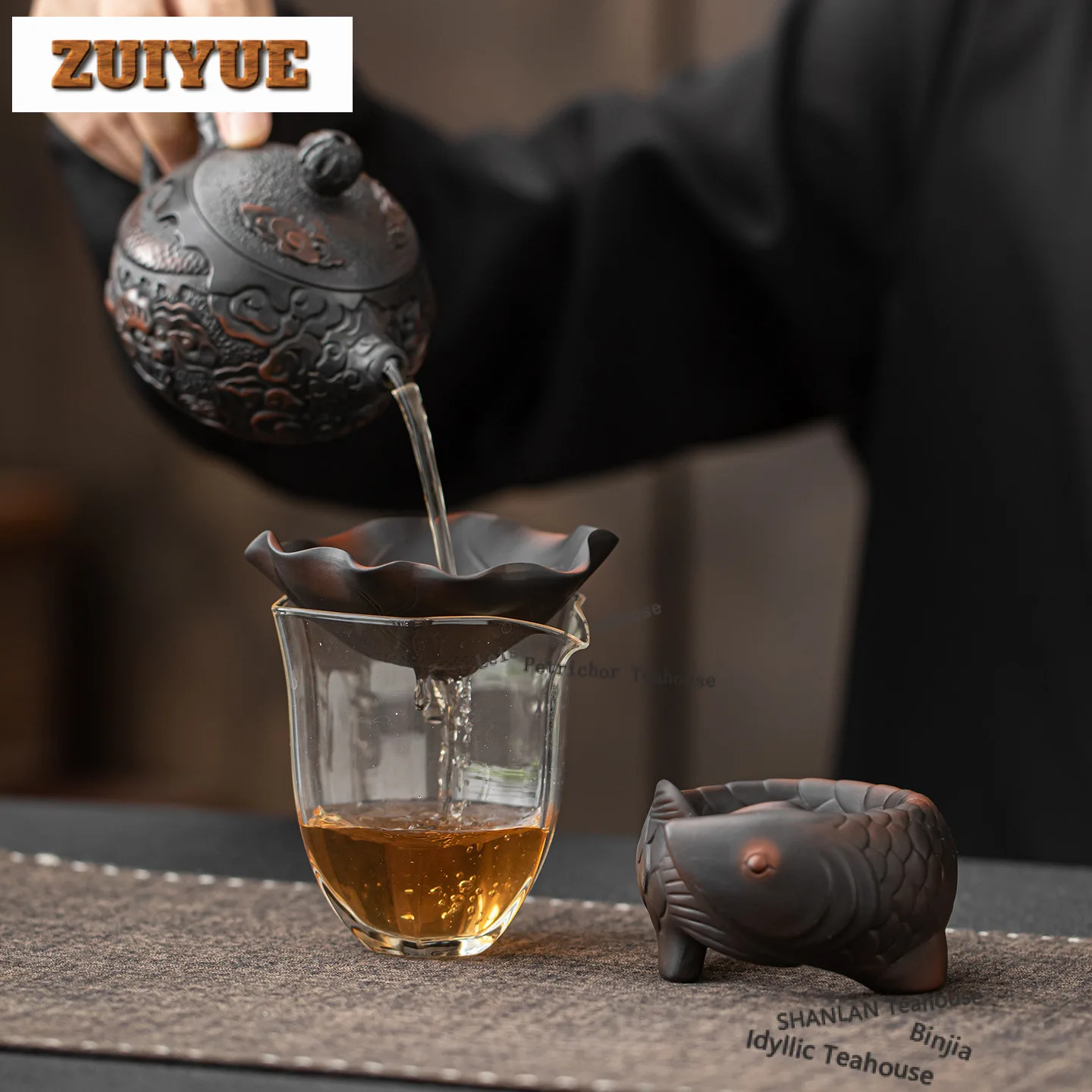 Purple Pottery Fish Lotus Leaf Tea Separator Infusor Handmade Tea Strainer Dispenser Tea Maker Tea Filter Tea Services Ornaments