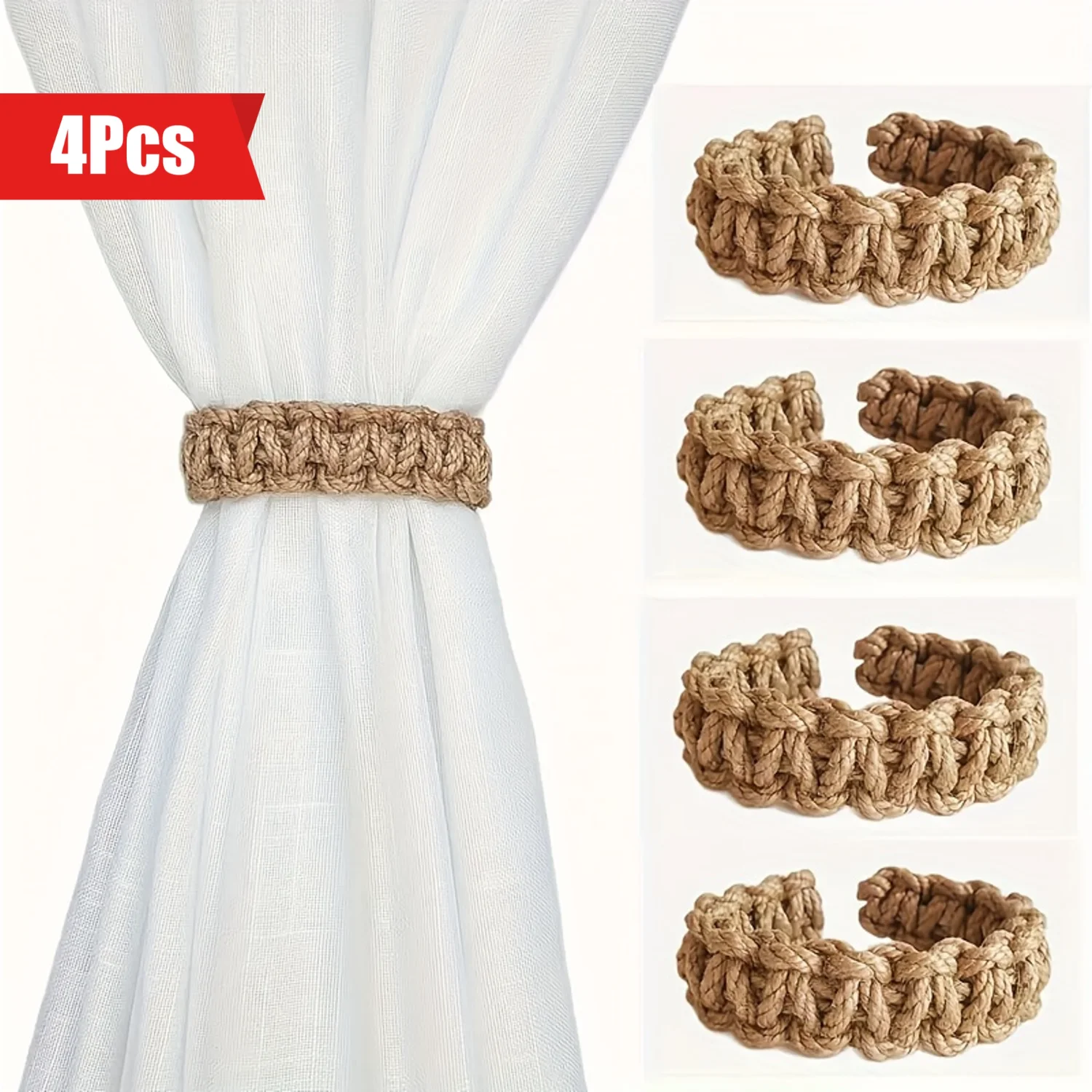 

4pcs Luxurious Braided Rope Curtain Tiebacks - Soft, Durable, Adjustable, and Easy-to-Use Holdbacks for Bedroom, Living Room, an