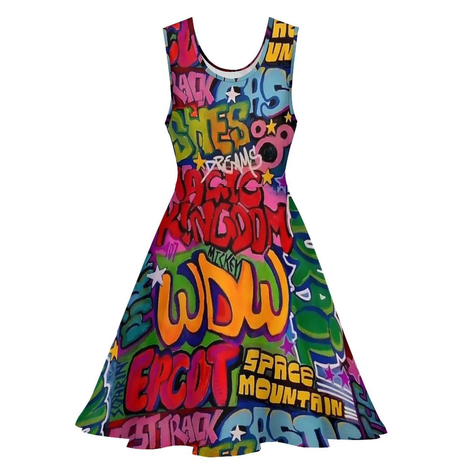 Graffiti Dreams Print Jurk Boho Jurken Mouwloos Casual Skate Jurk Dames Grafisch Vestido Verjaardagscadeau