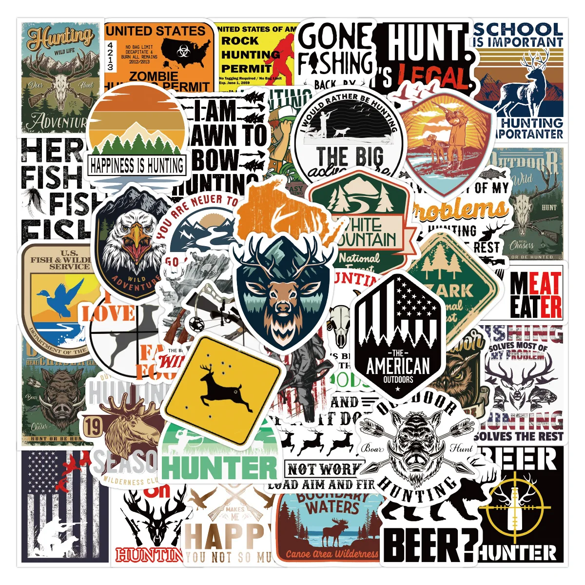 

50PCS Outdoor Go Hunting Graffiti Cool Stickers Creative Decorative Water Cup Guitar Laptop Waterproof Stickers Decal Toys