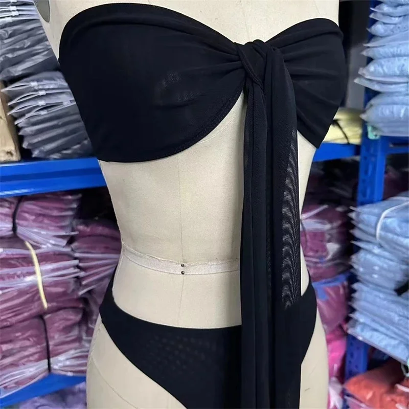 Letnie, prześwitujące, ale nieprześwitujące bikini plażowe, bikini na ramiączkach, które pozwalają na opaleniznę, modne damskie, jednokolorowe, wysoce elastyczne stroje kąpielowe.