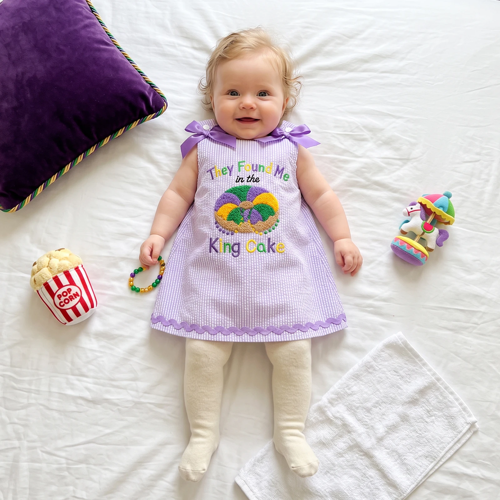 MardiGras Girls Overall Dress Sleeveless Embroidery Letters Striped Dress
