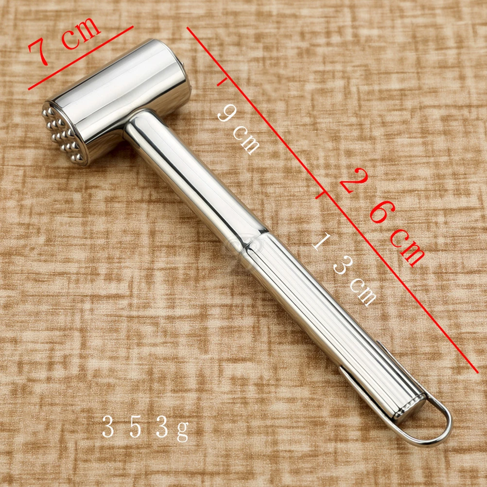 

Double Sided Stainless Steel Meat Tenderizer Hammer Kitchen Steak Mallet For Beef Poultry Long Handle Hanging Hole Home