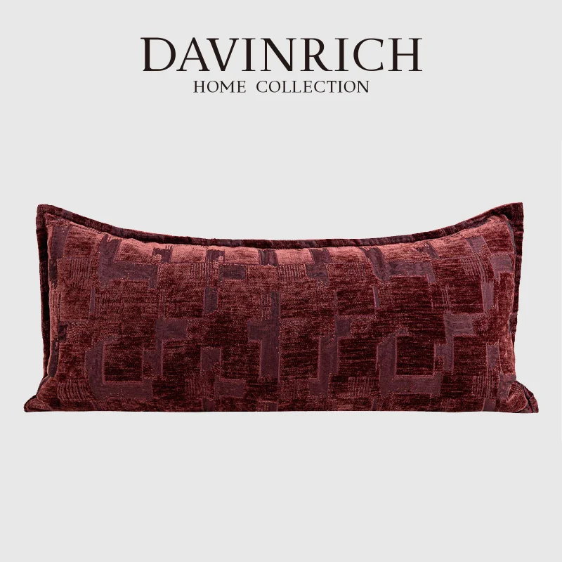 DAVINRICH Mehrfarbiger roter rechteckiger Kissenbezug aus luxuriösem geschnittenem Samt, der moderne, eklektische, minimalistische Dekore ergänzt