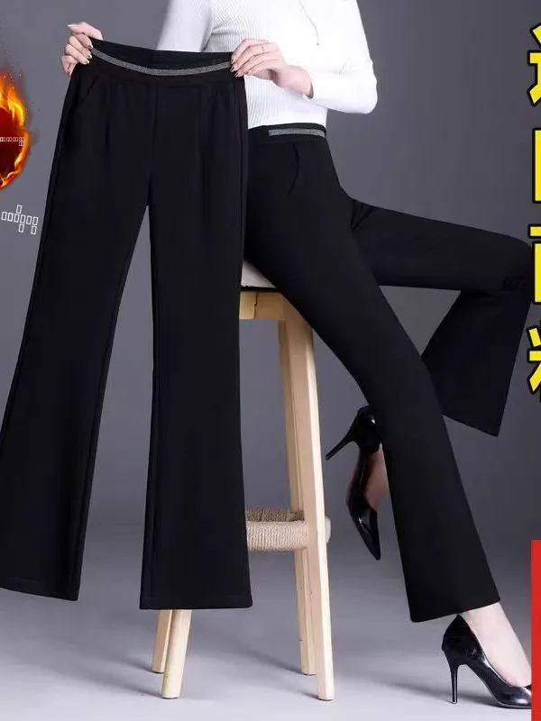 

plus Size Fce Lined Bootcut Pants Women's Thi Warm Outerwear Trousers Autumn Winter Sli Slimming High Waist Pants