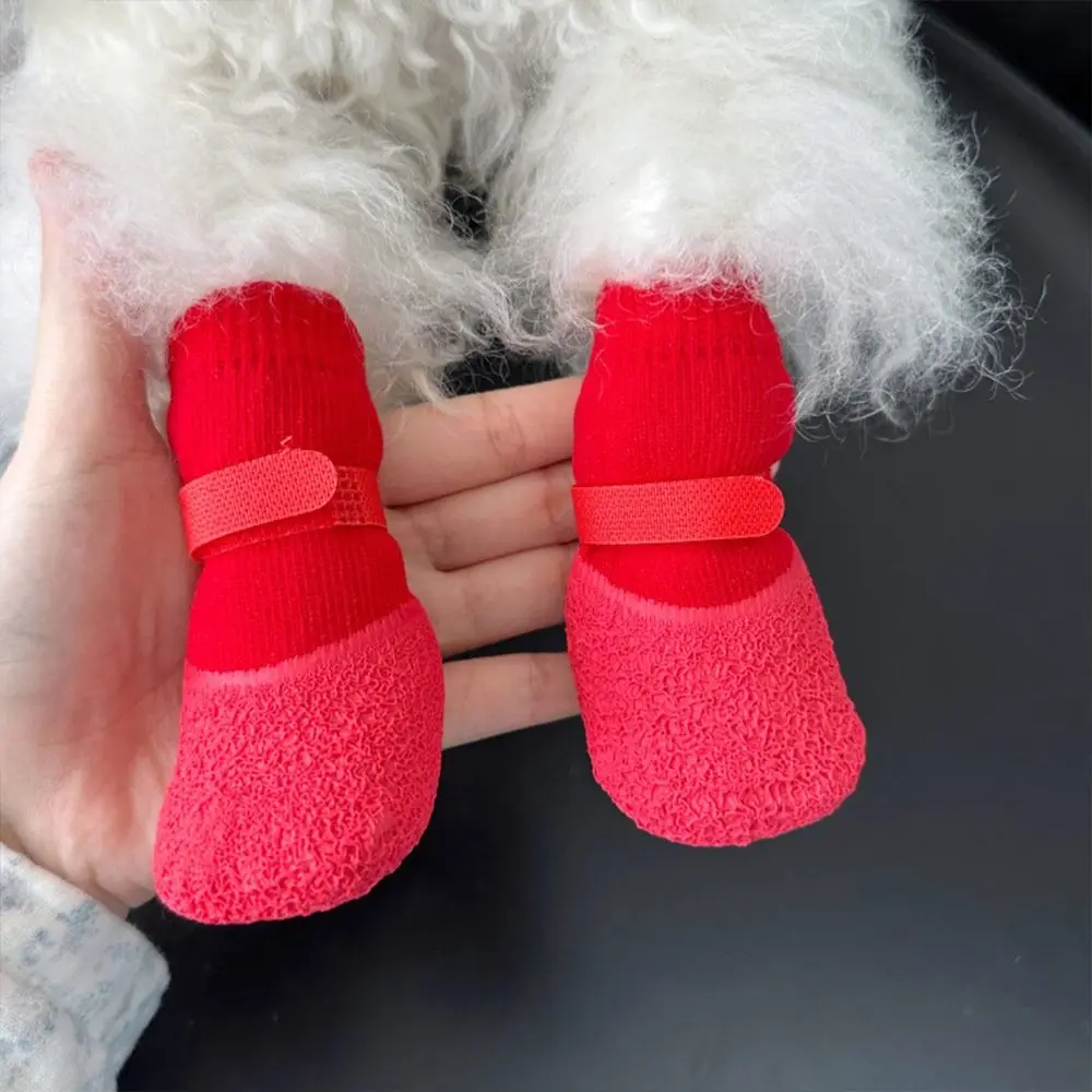 4Pcs/Set Portable Anti-slip Dog Shoes Anti-dirty Waterproof Dog Foot Cover Wear Resistant Adjustable Pet Boots Autumn Winter