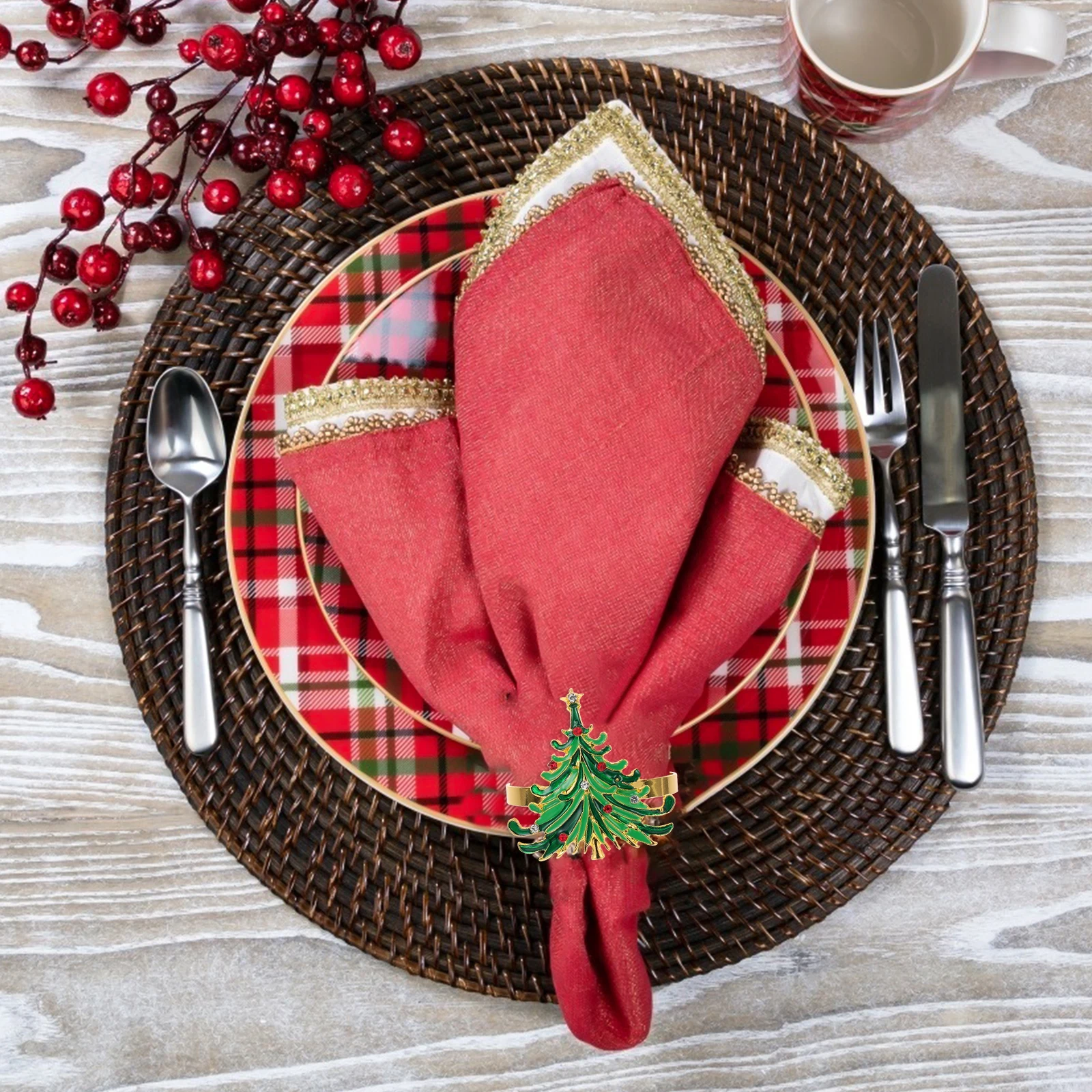 

4 Pcs Vintage Christmas Napkin Rings Bride Decor Decorations Tree Stainless Steel Clips