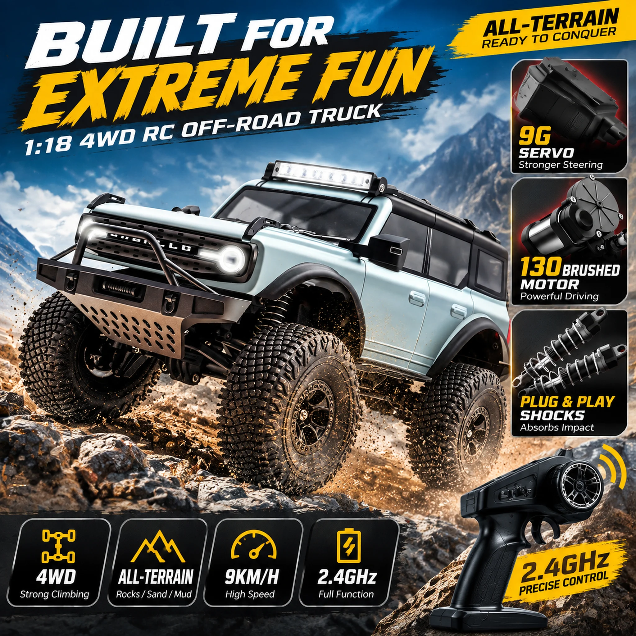 Wltoys 184023 1/18 Scale Four Wheel Drive Remote Control Off Road Monster Truck Electric Two Speed Outdoor Rock Climbing