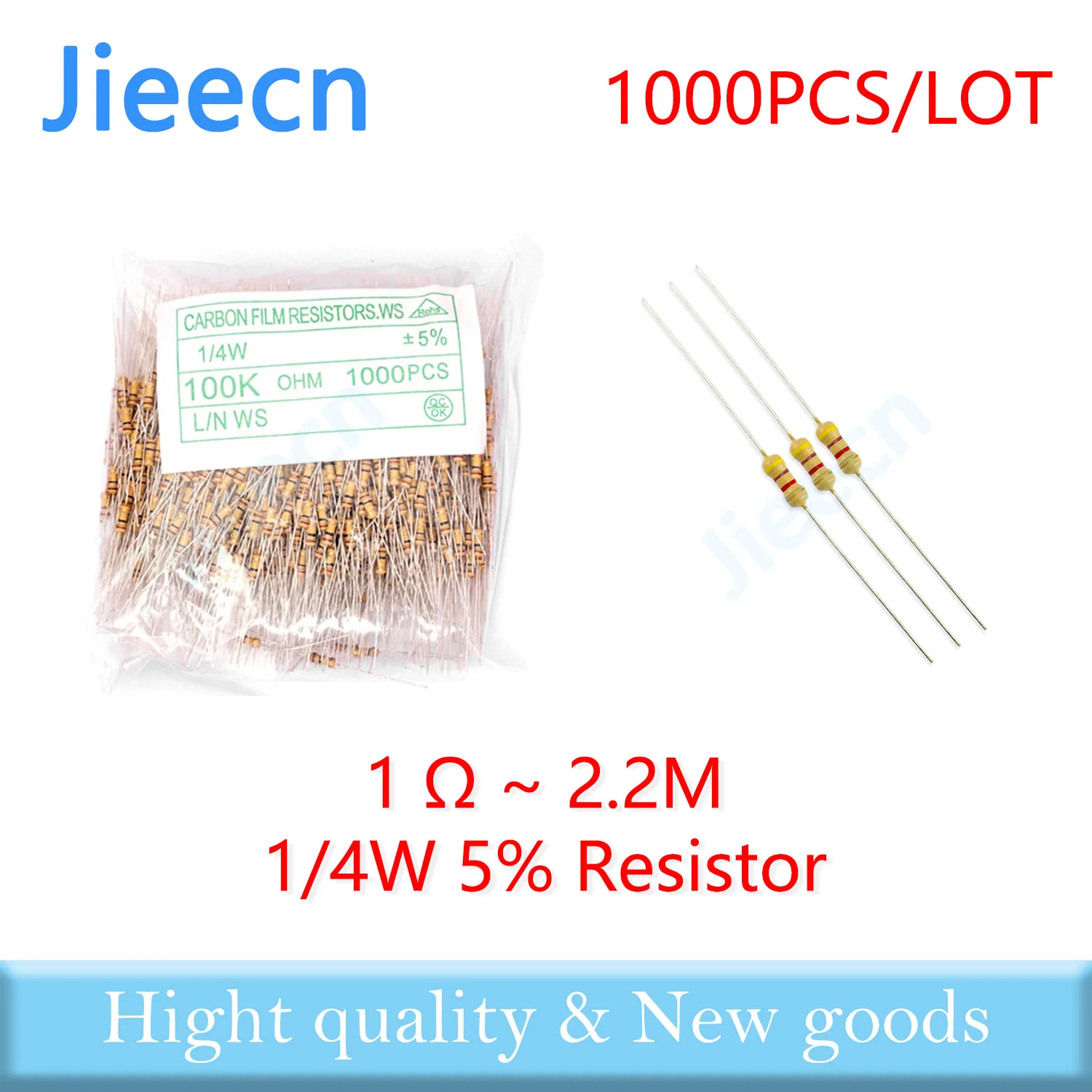 1000pcs 1/4W 5% DIP Resistor 1R-2.2M Carbon Film Resistor 1 10 100 150 220 330 ohm 1K 2.2K 4.7K 10K 100K 1R 10R 100R 150R 220R