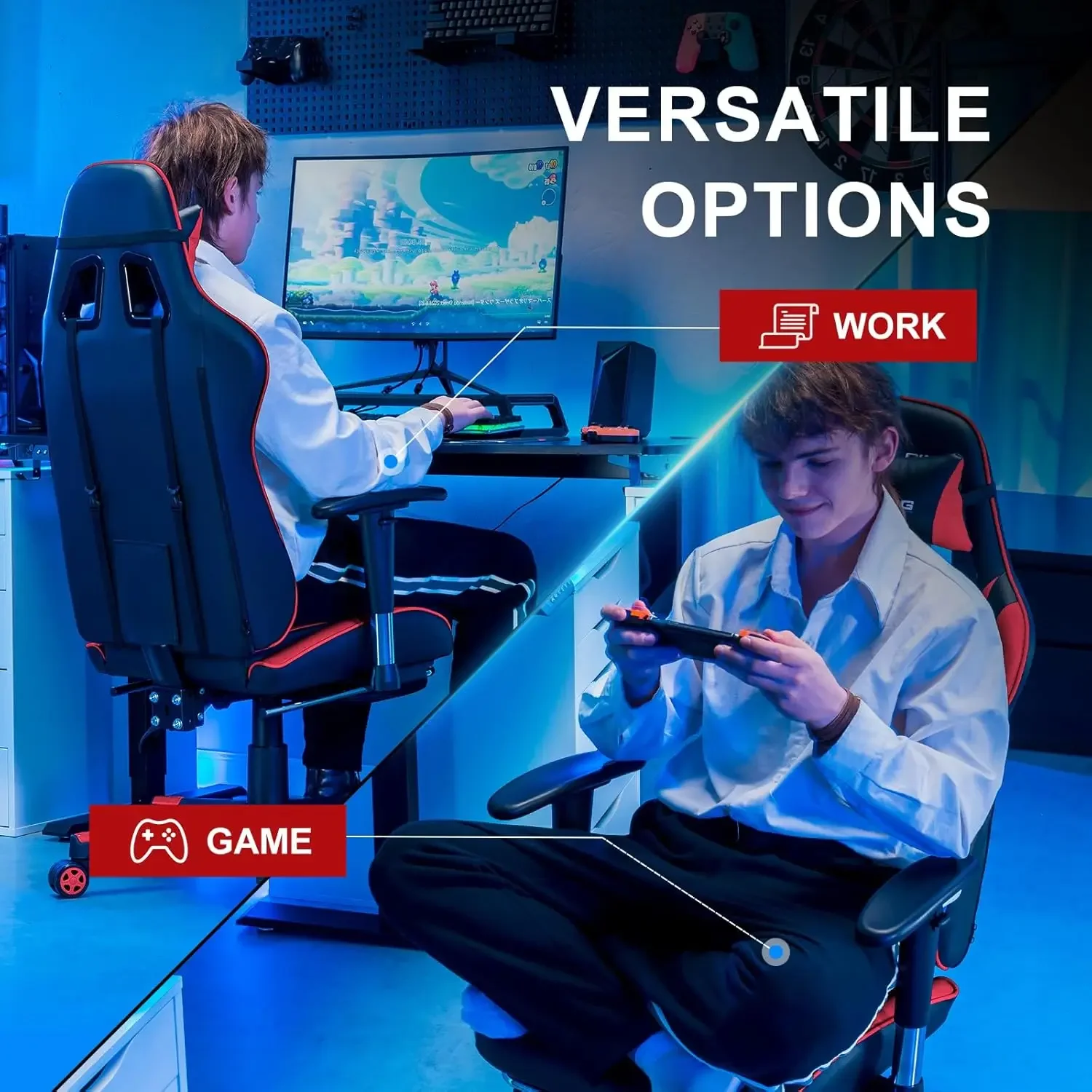 Gaming Chair With Footrest, High Ba Computer Chair Ergonomic Game Desk Chair Racing Executive Adjustable Swivel Rocker With