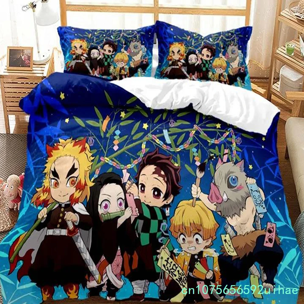 3D Printed Anime Demon Slayer Bedding Set Nezuko Tanjirou Duvet Cover Double Twin Full Queen King Adult Kids Quilt Cover