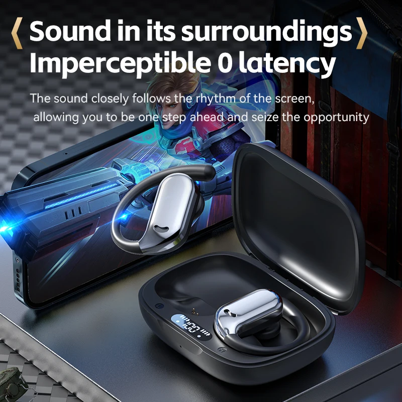 سماعات أذن بمشبك للأذن 360 °   سماعات بلوتوث لاسلكية بصوت محيطي لتقليل الضوضاء، سماعات ألعاب رياضية مع ميكروفون عالي الدقة