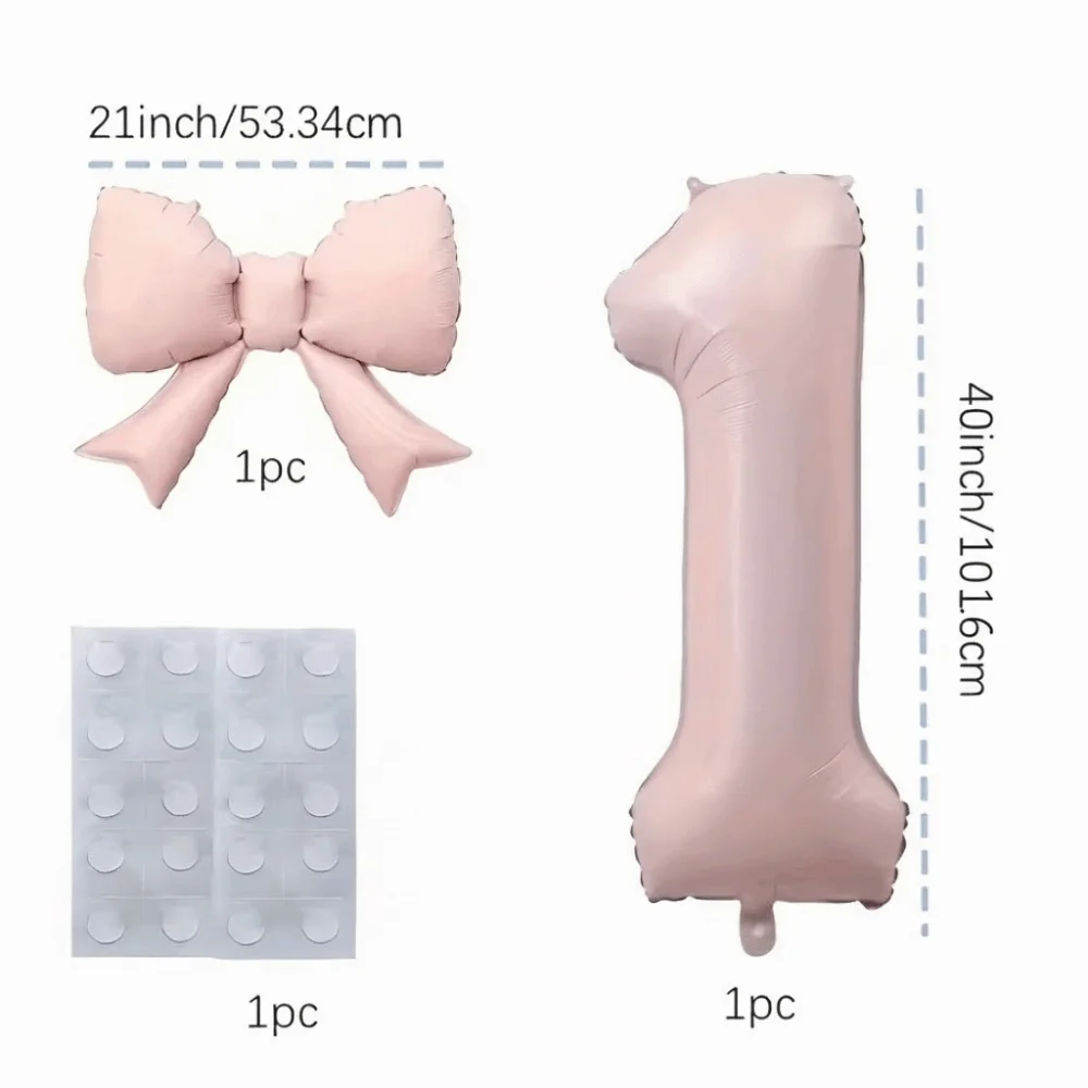 Large 40 Inch Number Digital 0-9 Balloon with Bowknot Anniversary Decoration Foil Balloons Cream Pink Birthday Party Balloons view 2