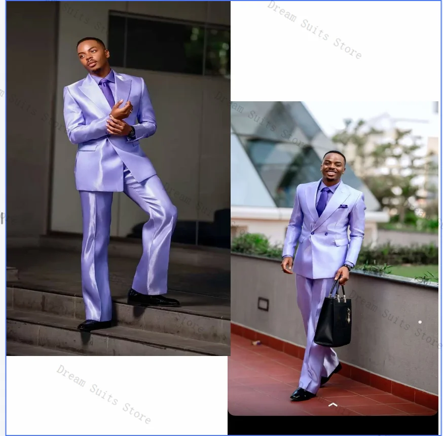 

Purple Men Suit Set 2 Piece Blazer+Pant Trousers Customized Formal Office Jacket Double Breasted Groom Wedding Tuxedos Prom Coat