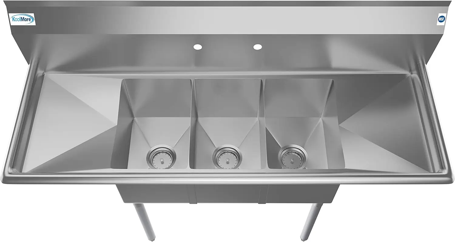 3 Compartment Stainless Steel NSF Commercial Kitchen Sink with Right and Left Drainboards - Bowl Size 10