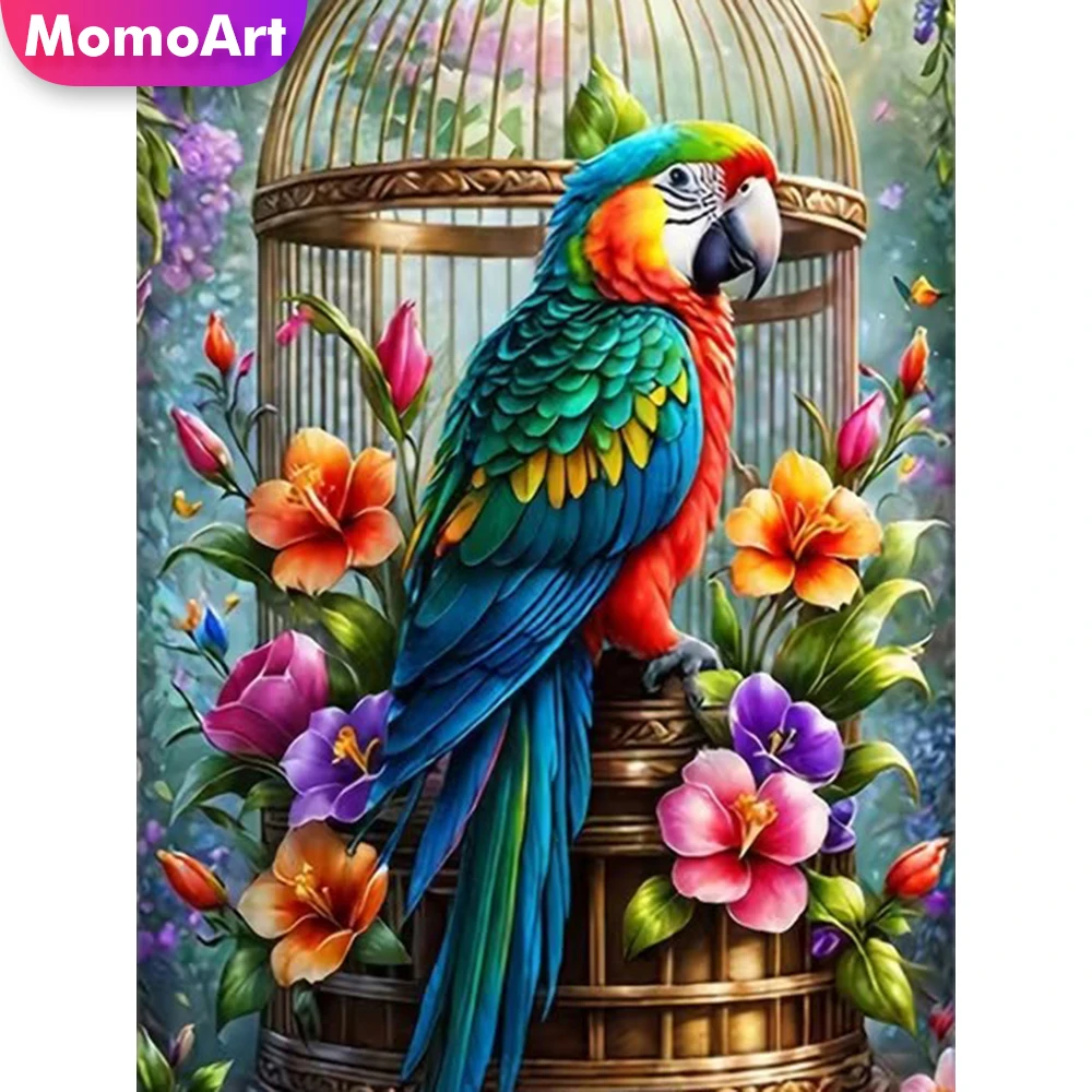 Momoart Diamond Embroidery Parrot Animal Painting DIY Acrylic Craft Supplies Flower Diamond Mosaic Bird Home Decoration