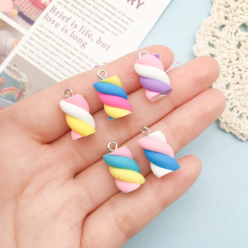 10Pcs 9X17MM 5 Color Colored Cotton Candy Earring Charms Diy Findings Kawaii 3D Keychain Bracelets Pendant For Jewelry Making